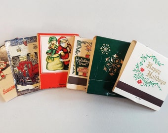 Vintage Holiday Matchbook Set: Festive Christmas Decor, Retro Art (Set of 6)