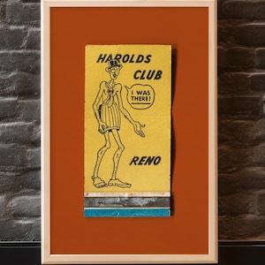 Vintage posterprint Las Vegas Matchbooks - retro casinopoker decor, kunst aan de muur gokken, Harold&#39;s Club Reno-advertentie, hoge hoed man