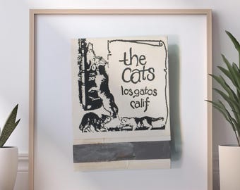 Impresión artística vintage del restaurante "The Cats": foto en blanco y negro de un gato de Los Gatos, California