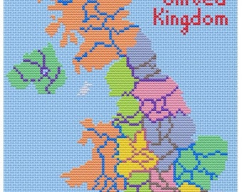 United Kingdom Map Cross Stitch PDF Pattern