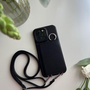 Étui pour téléphone avec bandoulière noir pour iPhone avec cordon Étui en cuir pour téléphone pour IPhone 15 14 13 12 Pro Max portefeuille porte-cartes