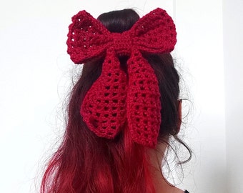 Accessoire pour cheveux - Noeud de coiffure fushia / bordeaux au crochet - Effet dentelle