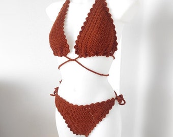 Bikini ocre bohème au crochet - Maillot de bain - Taille unique