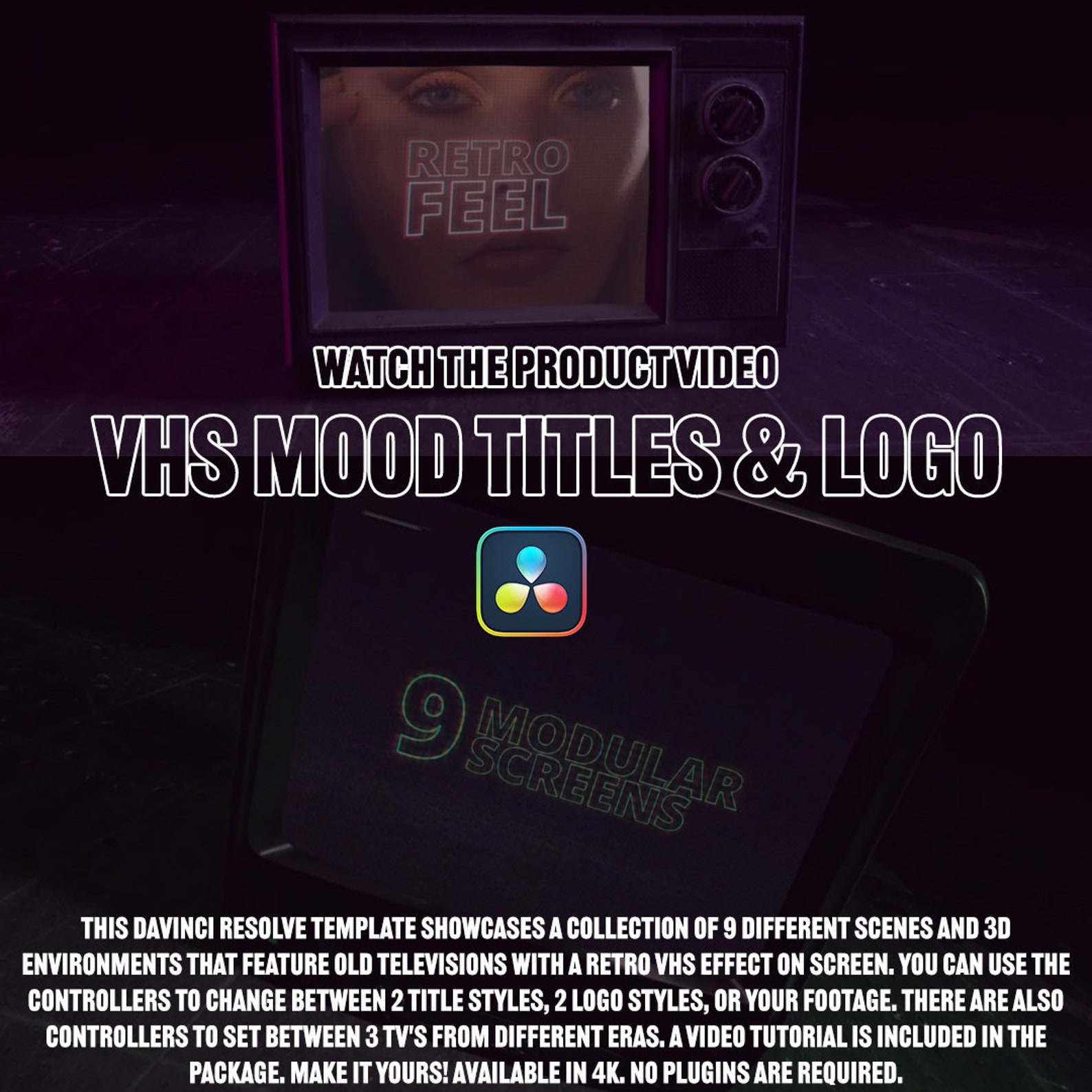 VHS Mood Titles & Logo Davinci Resolve Template Retro 3D Etsy
