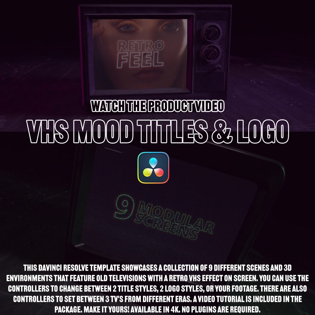 VHS Mood Titles & Logo Davinci Resolve Template Retro 3D Environments
