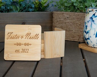 Custom Bamboo Coaster, Personalized Unique Gift, Wedding Gift, Housewarming Gift