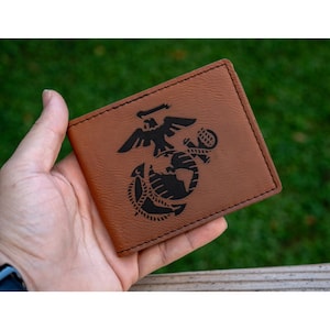 Personalized Military Leatherette Wallet: Engraved Emblem Gift