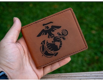 Personalized Military Leatherette Wallet: Engraved Emblem Gift