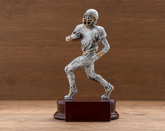 Personalized Football Resin Trophy with Rosewood Base, 6" Silver Football Player Award