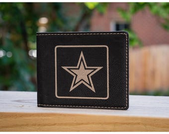 Custom Black Leather Wallet, Black Leatherette Wallet, Customized Wallet, Gift for Dad, Military Style Gift, Personalized Leather Wallet