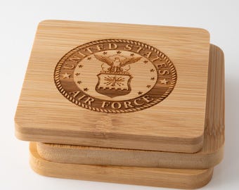 Custom Bamboo Military Coasters: Engraved Emblem Gift