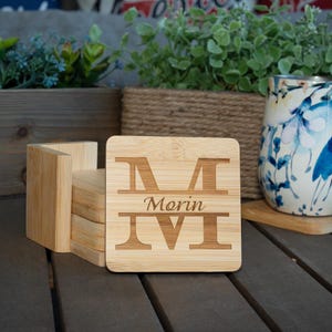 Bamboo Custom Coaster, Monogram Coaster, Wedding Gift, Housewarming Gift, Engraved Coaster
