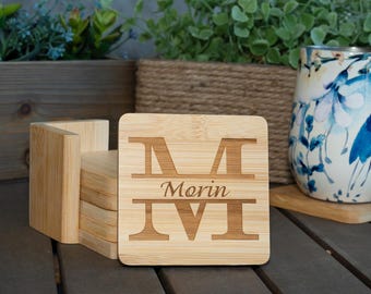 Bamboo Custom Coaster, Monogram Coaster, Wedding Gift, Housewarming Gift, Engraved Coaster
