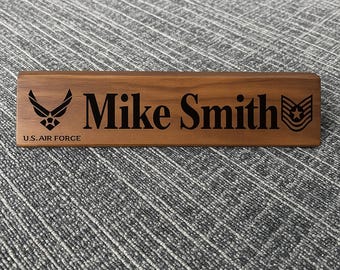 Personalized Walnut Desk Wedge, Customized Office Decor, Military Style Gift, Custom Logo