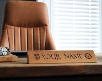 Personalized Wooden Desk Wedge, Desk Nameplate, Military Gift, Professional Gift, Name Engraved Desk Wedge, Red Alder Desk Wedge