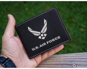 Personalized Military Style Black Leatherette Wallet: Custom Engraved Gift