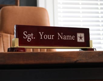 Custom Engraved Military Desk Wedge: Personalized Name Plate