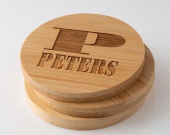 Bamboo Coaster, Personalized Custom Coaster, Wedding Gift, Housewarming Gift