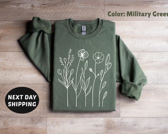 Wildflowers Sweater, Flower Crewneck Sweatshirt, Floral Sweatshirt For Women, Flower Lover Sweater Flowers Hoodie, Women Gift