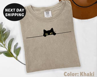 Comfort Colors® Peeking Cat Shirt, Funny Humor Shirt, Cute Cat Shirt, Funny Girls Shirt, Trendy Shirt for Women, Black Cat T-shirt