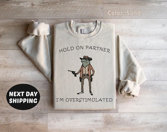 Hold on Partner I'm Overstimulated Sweater, Trendy Sweater, Mental Health Sweater, Cute Sweatshirt, Gift for Her, Women's Trendy Sweatshirt