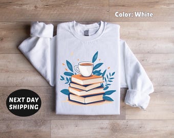 Coffee And Books Sweatshirt, Book Lover Sweatshirt, Minimalist Book Sweater, Book Club Gift, Bookish Sweatshirt, Reading, Content Creators