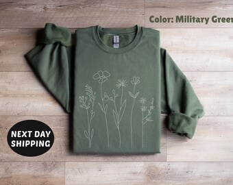 Wildflowers Sweatshirt, Flower Crewneck Sweatshirt, Floral Sweatshirt For Women, Flower Lover Sweatshirt, Flowers Hoodie, Women Gift