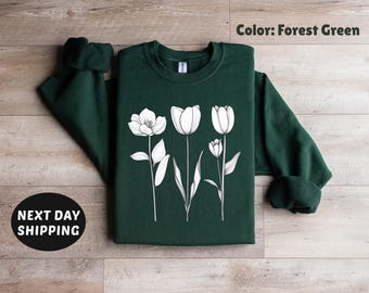 Wildflowers Sweatshirt, Flower Crewneck Sweatshirt, Floral Sweatshirt For Women, Flower Lover Sweatshirt, Flowers Hoodie, Women Gift