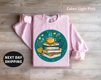 Books And Coffee Sweatshirt, Book Lover Sweatshirt, Minimalist Book Sweater, Book Club Gift, Bookish Sweatshirt, Reading Crew
