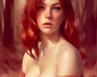 Tête rouge à l'automne | Portrait de femme | Art mural | Peinture Portrait | Art tête rouge | Belle femme art | Art féminin | Art abstrait