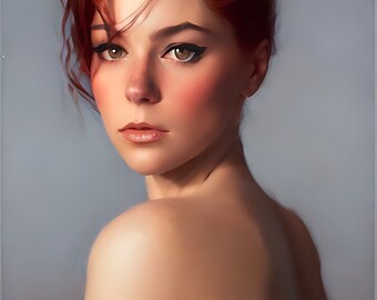 Sur l'épaule | Portrait de femme | Art mural | Peinture Portrait | Art tête rouge | Belle femme art | Art féminin