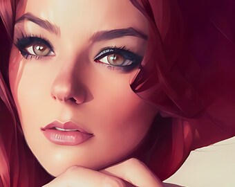 Yeux de la Terre | Portrait de femme | Art mural | Peinture Portrait | Art tête rouge | Belle femme art | Art féminin | Art abstrait