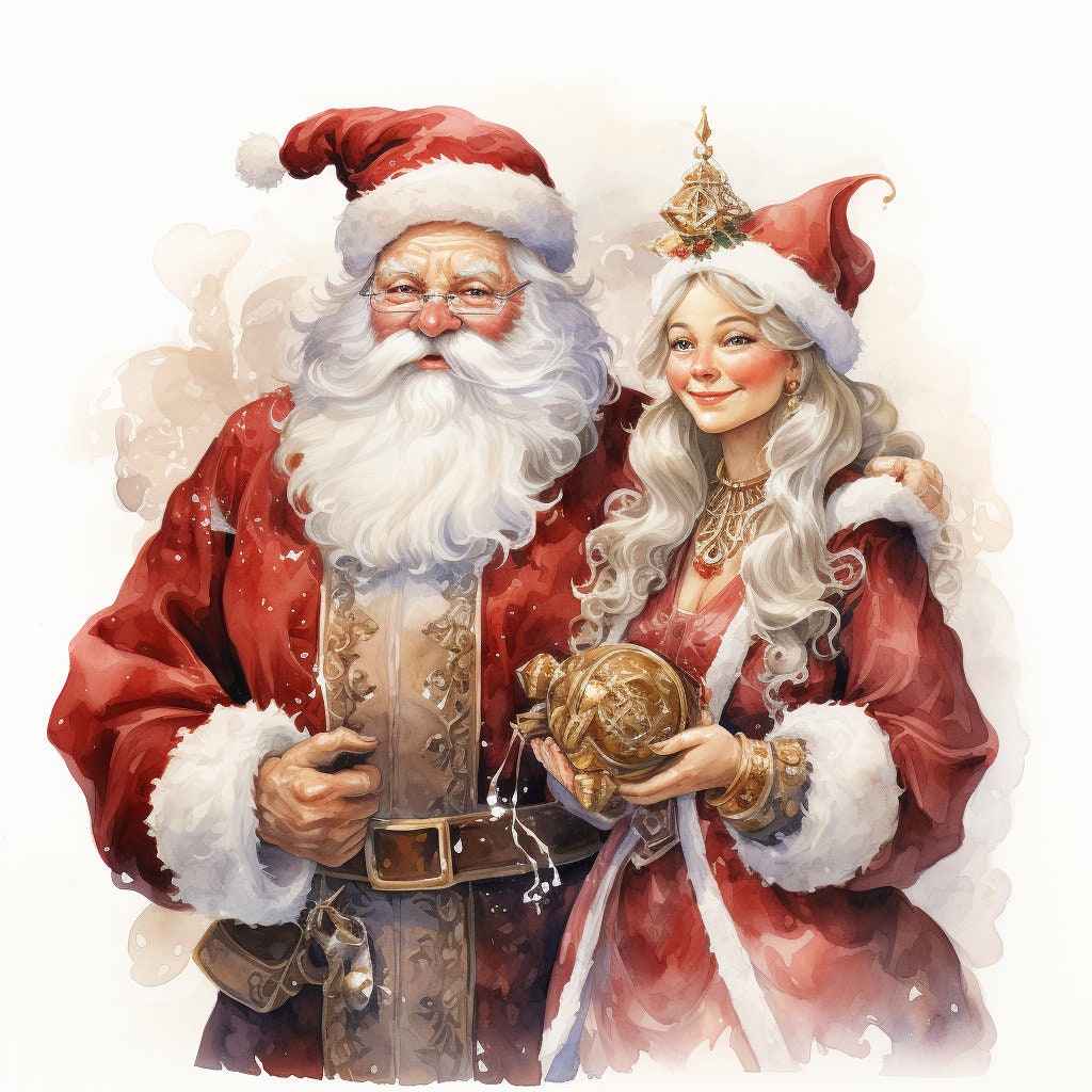 Santa and Mrs. Claus Clipart Pack 1 White Background 10 Items - Etsy