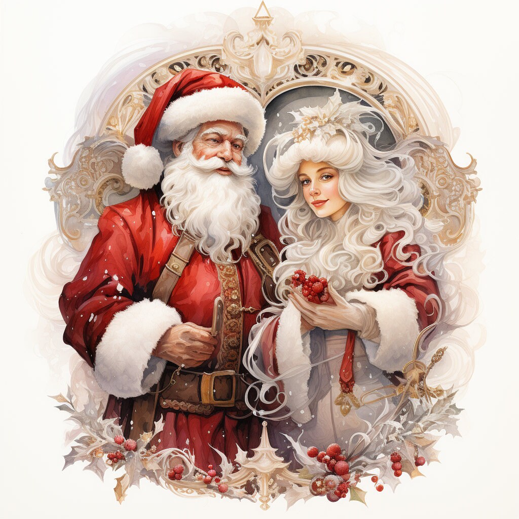 Santa and Mrs. Claus Clipart Pack 1 White Background 10 Items - Etsy