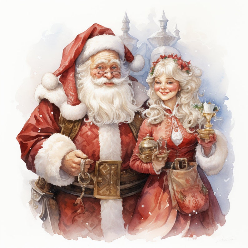 Santa and Mrs. Claus Clipart Pack 2 White Background 10 Items - Etsy