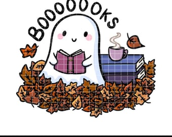 Simpatico fantasma libresco PNG / Simpatico fantasma clipart / Amante dei libri alla moda PNG / Clipart di libri fantasy / Clipart autunnali / Download per insegnanti / Adesivo PNG
