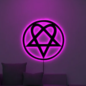 Heartagram Symbol Wooden WallArt Led Light Heart Pentagram Shaped Sign Decoration Heartagram Home Decor Housewarming Birthday Gift