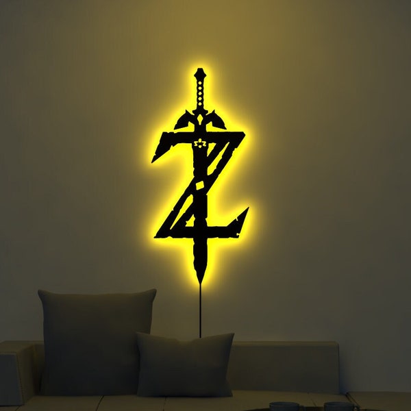 Art mural en bois Zelda avec lumière LED RVB, joueur Zelda, enseigne au néon Zelda, enseigne Zelda, décoration de chambre de joueur, enseigne de nom de joueur, décoration de joueur