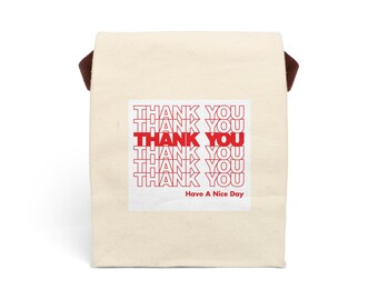 Canvas Lunch Bag With Strap Chic Thank You Lunch Bag Eco-Friendly and Stylish Takeout Tote