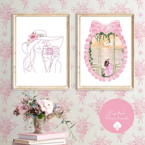 LoveShackFancy Inspired Art, Coquette Aesthetic Art, Floral Travel Dorm Art, Teen Coquette Bedroom Decor, Preppy Pink Wall Art, Digital Art