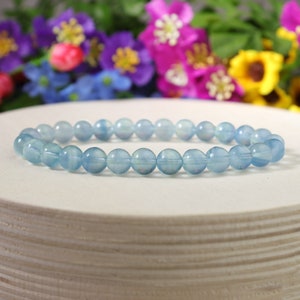 Blue Fluorite Bracelet, Natural Blue Fluorite Stone Stretch Bracelet, Reiki Healing Blue Fluorite Crystal Spiritual Protection Gift