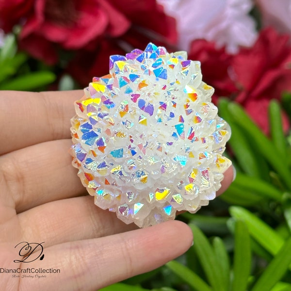 Angel Aura Quartz Cluster, Rainbow Quartz Aura Crystal Cluster, Natural Rock Crystal Cluster, Healing Crystal, Home Decor Gift