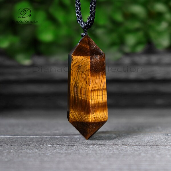 Natural Stone Tiger Eye Pendant Necklace- Tiger Eye Gemstone Pendant Necklace -Healing Crystal Spiritual Protection Gift