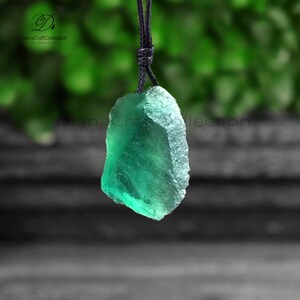 Raw Green Fluorite Pendant Necklace, Natural Gemstone Green Fluorite Necklace, Rough Stone Healing Crystal, Birthday Gift for Her