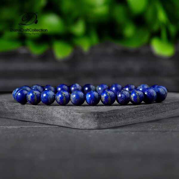 Lapis Lazuli Stretch Bracelet, Natural Lapis Lazuli Stone Bracelet, Healing Lapis Lazuli Crystal Bracelet, Spiritual Protection Gift