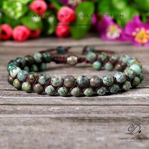 Handmade Braided African Turquoise Round Bead Healing Women Men Bracelet Gift