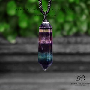 Natural Stone Pendant Necklace- Rainbow Fluorite Gemstone Pendant Necklace -Healing Crystal Spiritual Protection Gift