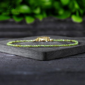 Delicate Peridot Bracelet, Natural Peridot Stone Minimalist Bracelet, Healing Peridot Crystal Dainty Bracelet, August Birthstone Gift