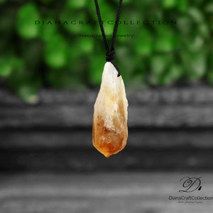 Raw Citrine Stone Pendant Necklace- Citrine Quartz Gemstone Pendant Necklace -Healing Crystal Spiritual Protection November Birthstone Gift