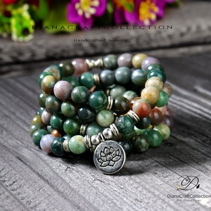 108 Beads Mala Bracelet, India Agate Mala Prayer Bracelet, Natural Stone Agate Mala, Healing Meditation Spiritual Protection Gift